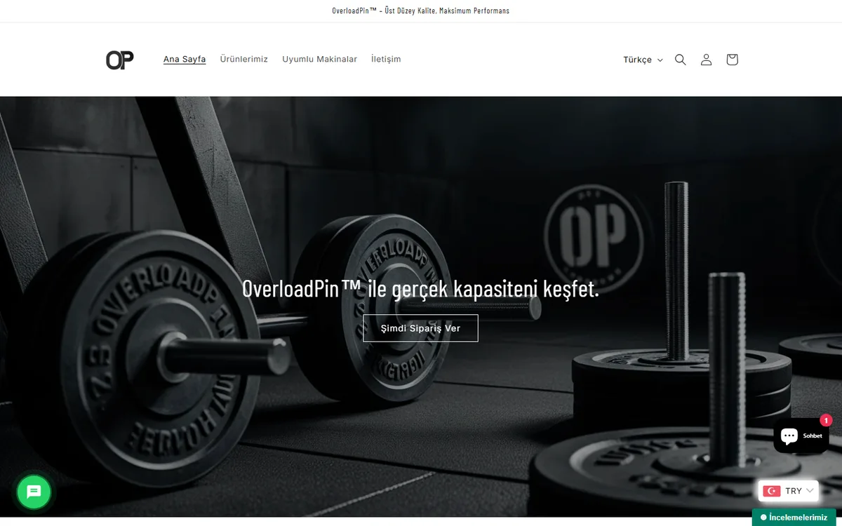 OverloadPin Shopify e-ticaret sitesi ana sayfa